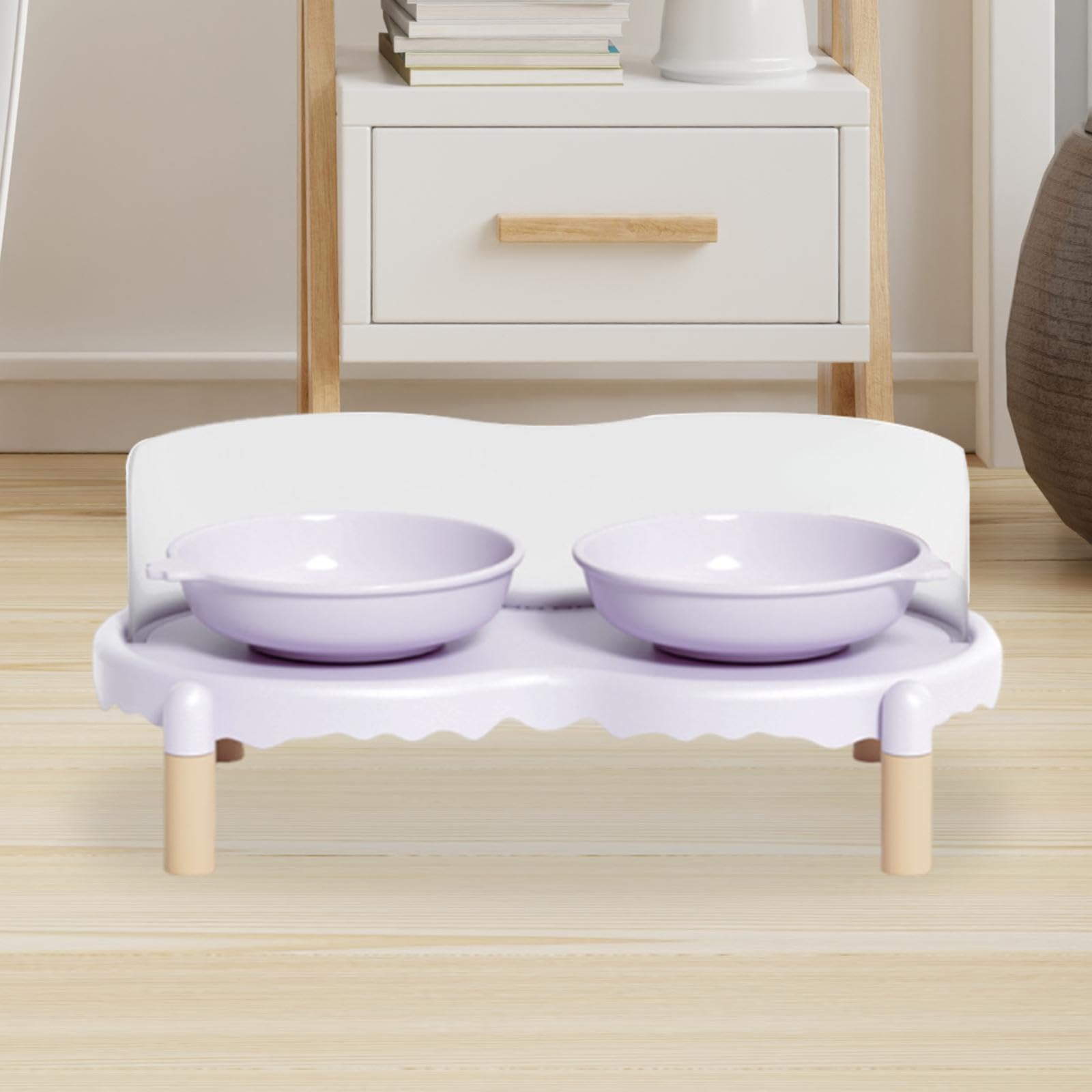 Gamelles surélevées pour Chats, Ensemble de Gamelles pour Animaux de Compagnie avec Protection Anti-éclaboussures, Support Antidérapant, en Céramique, Violet