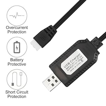 2-Pack USB Charger Cable with 7.4V SM-2P Connector for Remote Control Cars and Toys