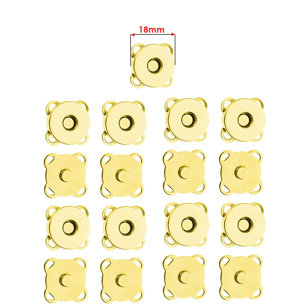 Cierres magnéticos de metal, accesorio de costura para ropa de bricolaje, manualidades, bolsos, abrigos de cuero, chaquetas y bolsos (18 mm, plata, 2 piezas) [Oro (18 mm) 50]