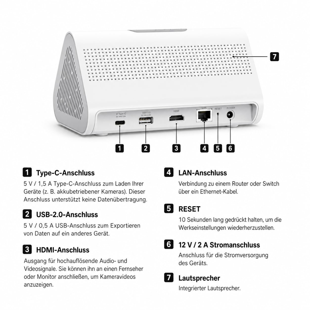 Tapo H500 CentralHub, 16GB integriert, Speicher erweiterbar auf bis zu 16TB, unterstützt 16 Kameras & 64 Sensoren, lokaler Speicher, HDMI, 5 GHz WLAN/Ethernet, integrierter Alarm, Matter