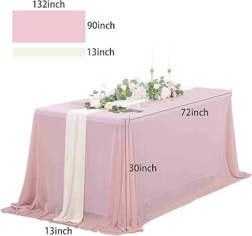 Miniatura 4 de Mantel de rosa polvorienta con camino de mesa beige transparente para mesa rectangular para niña, fiesta de cumpleaños, boda
