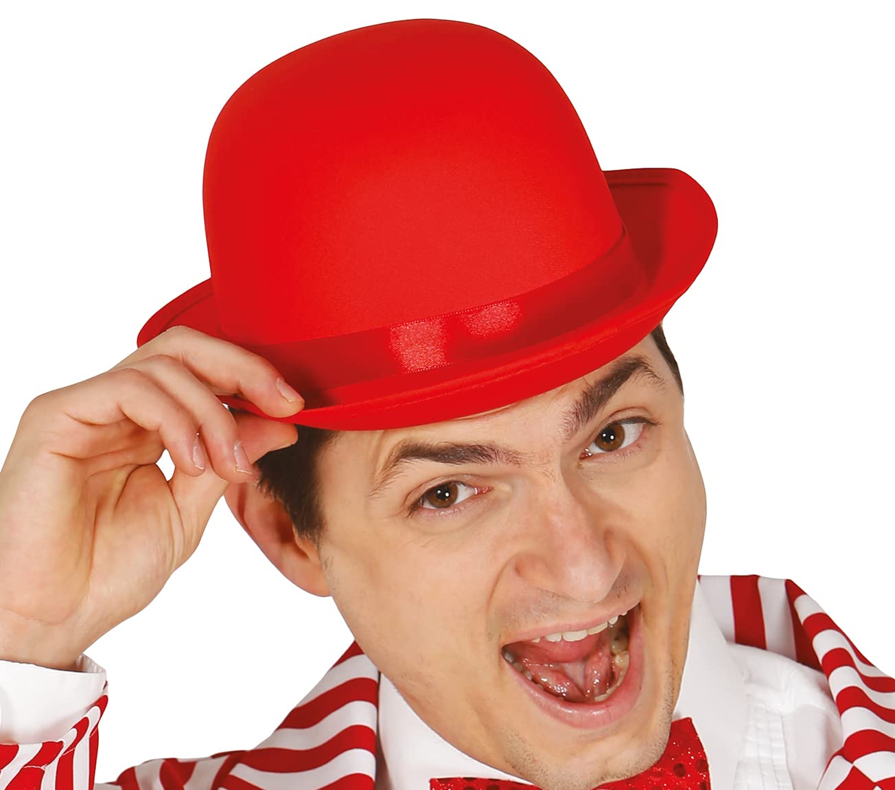 FIESTAS GUIRCA Adult Satin Deluxe Bowler Hat Blue Clown Fancy Dress Up Colourful Hat Halloween Cosplay World Book Day Circus Fancy Dress Unisex One Size