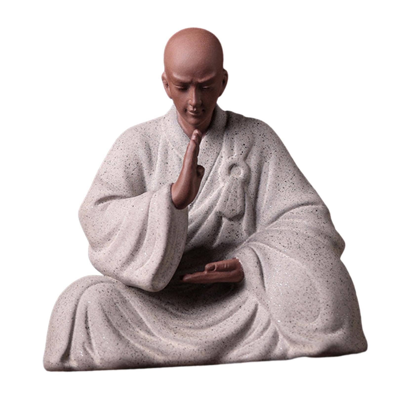 TWISAXC Pottery Clay Buddha Statue Handmade Chinese Monk Figurine Ornament For Housewarming Gift Ceramic Young Monk Figurines Desktop Ornament Dining Room, Style A