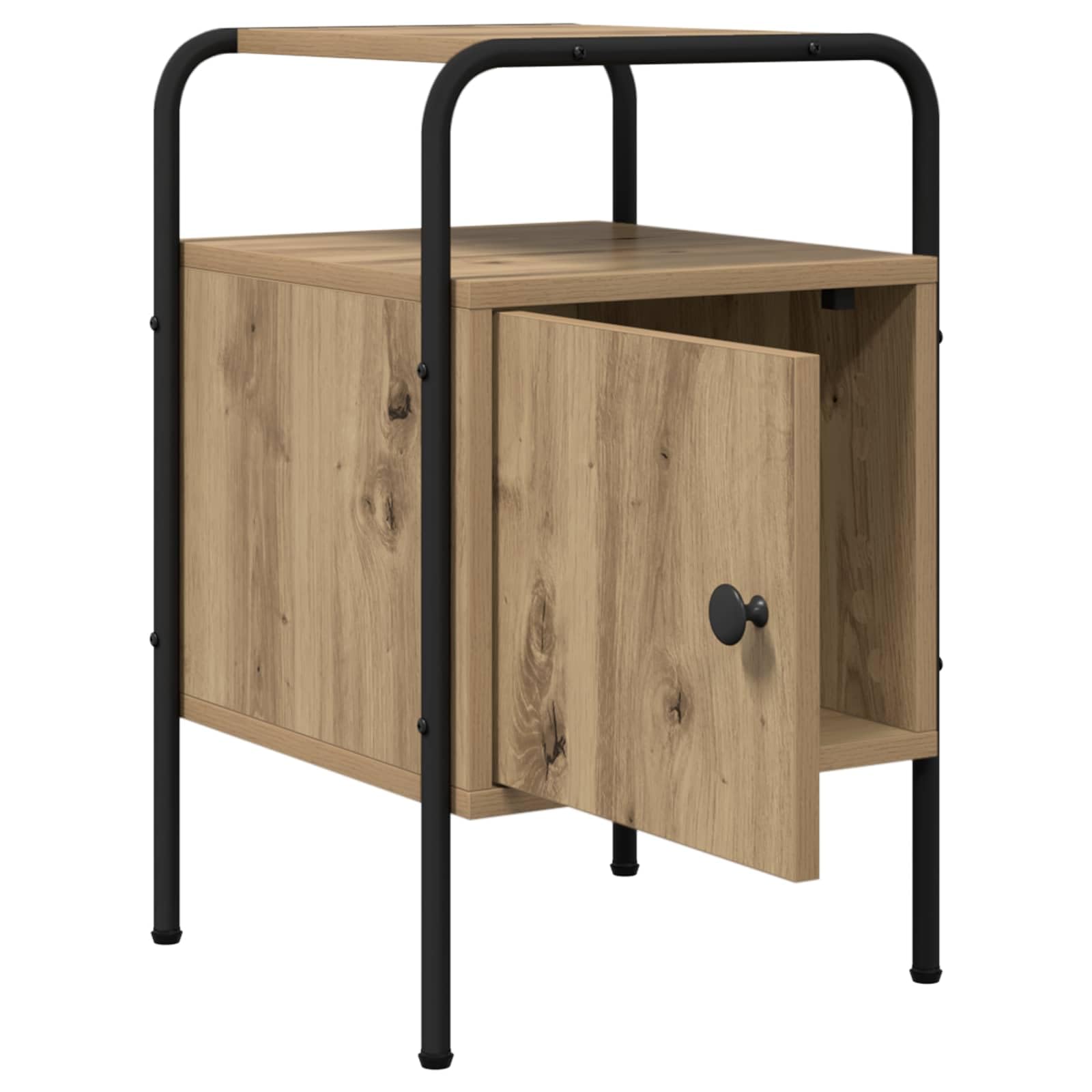 Armadio da Notte 2 pz Rovere Artigianale in Legno ingegnerizzato con Telaio in Acciaio, Mobiletto con Anta e Ripiano, Comodino Salvaspazio per Camera da Letto e Soggiorno