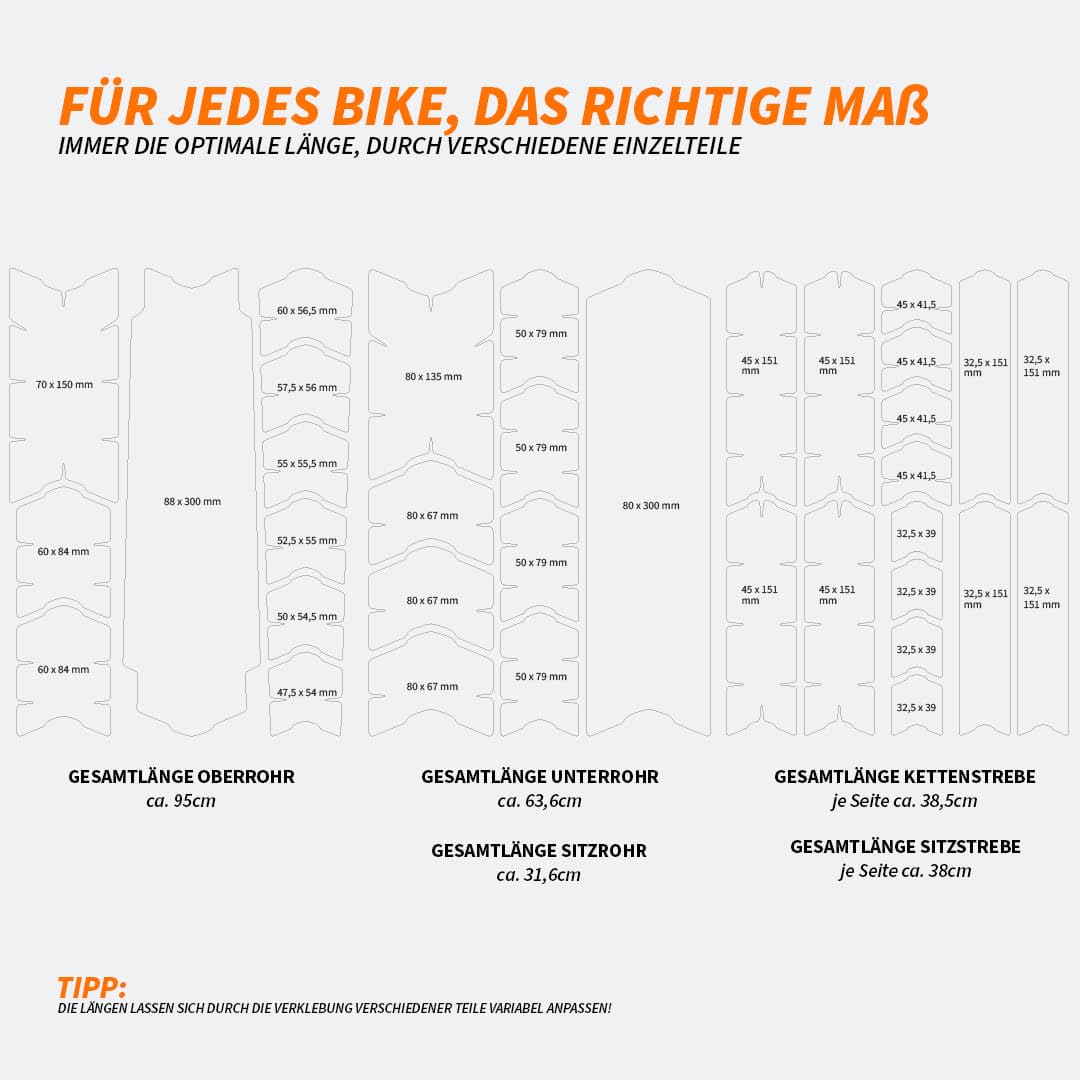 unleazhed Bike Protection BP01 MATT | Rahmenschutzfolie für Fahrräder| Made in Germany| E-Mountainbikes | 33 -teiliges komplett Rahmenschutz-Set