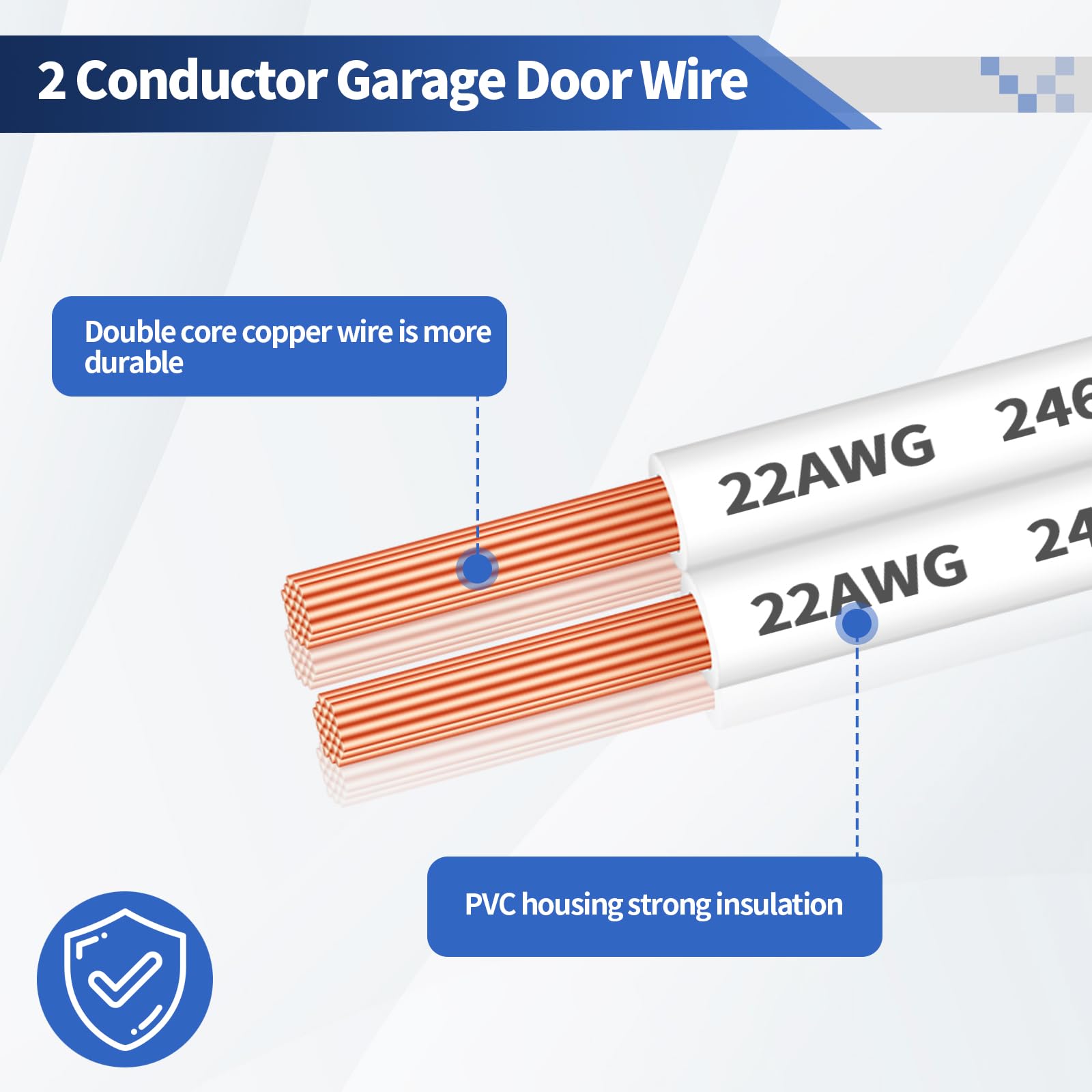 100FT 22AWG 2-Pin Universal Garagentordraht 2-Leiter Klingeldraht für Garagentorsensoren, Verlängerungskabel Drähte Schnurleitung für Steuerstation und Sensor
