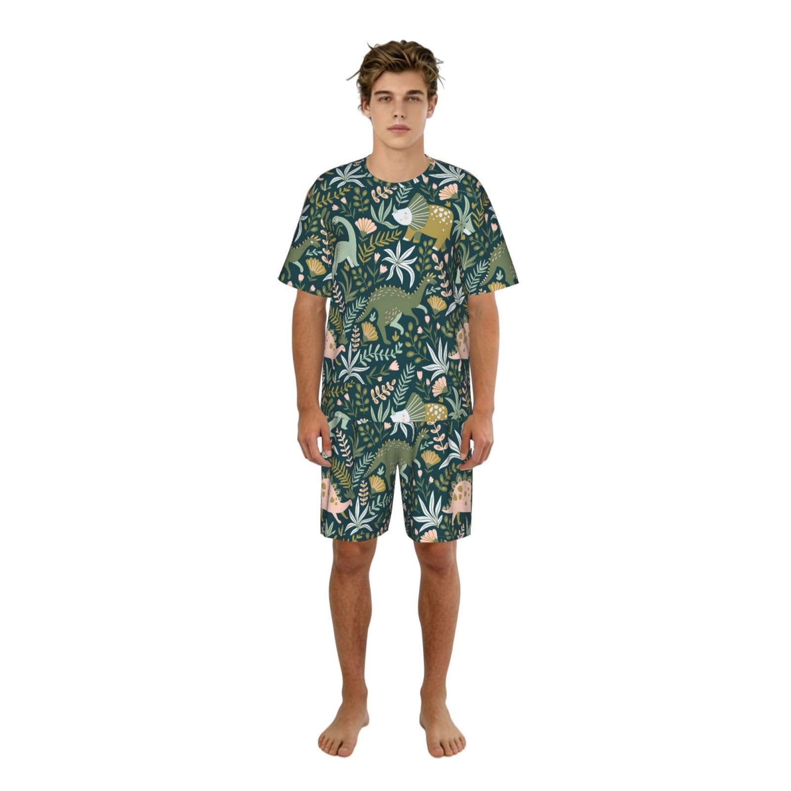 Pijama de hombre de dos piezas de algodón suave con pantalón corto 8