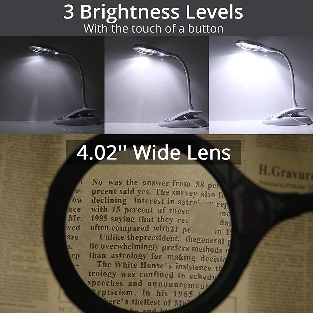 Lupa 2 W 1, Lampa Biurkowa Ze Szkłem Powiększającym, Ze Stojakiem I Zaciskiem, 5X 10X, Zasilana Przez Usb, Z 15 Diodami Led, 3 Regulowane Ustawienia Światła, Odpowiednia Do Czytania, Inspekcji I Bada