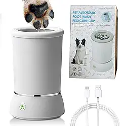 Winb Limpador e massageador elétrico de patas de cachorro, copo de lavagem portátil recarregável por USB, máquina automática de limpeza de pés para cães pequenos a médios (branco)