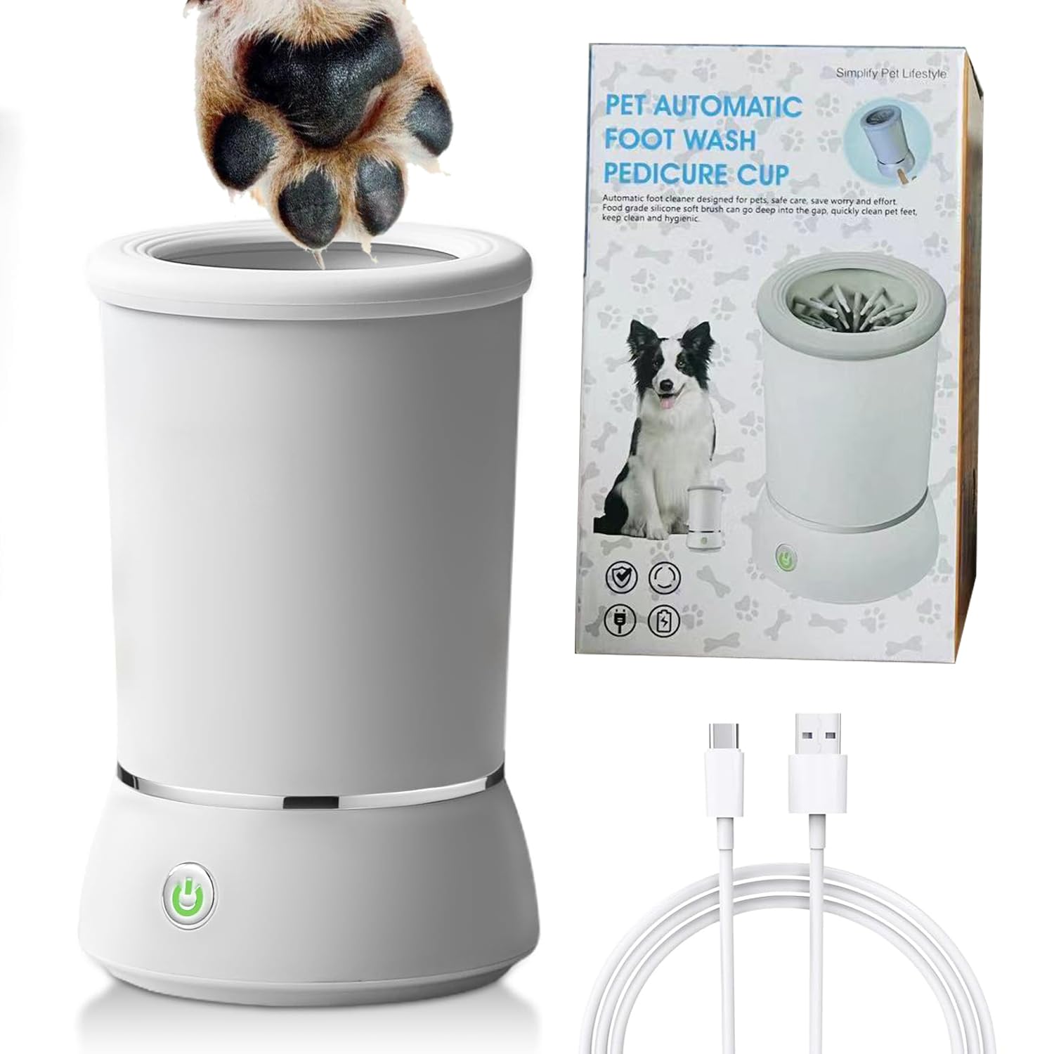 Winb Electric Dog Paw Cleaner and Massager, Portable USB Rechargeable Paw Washing Cup, Automatic Foot Cleaning Machine for Small Dogs