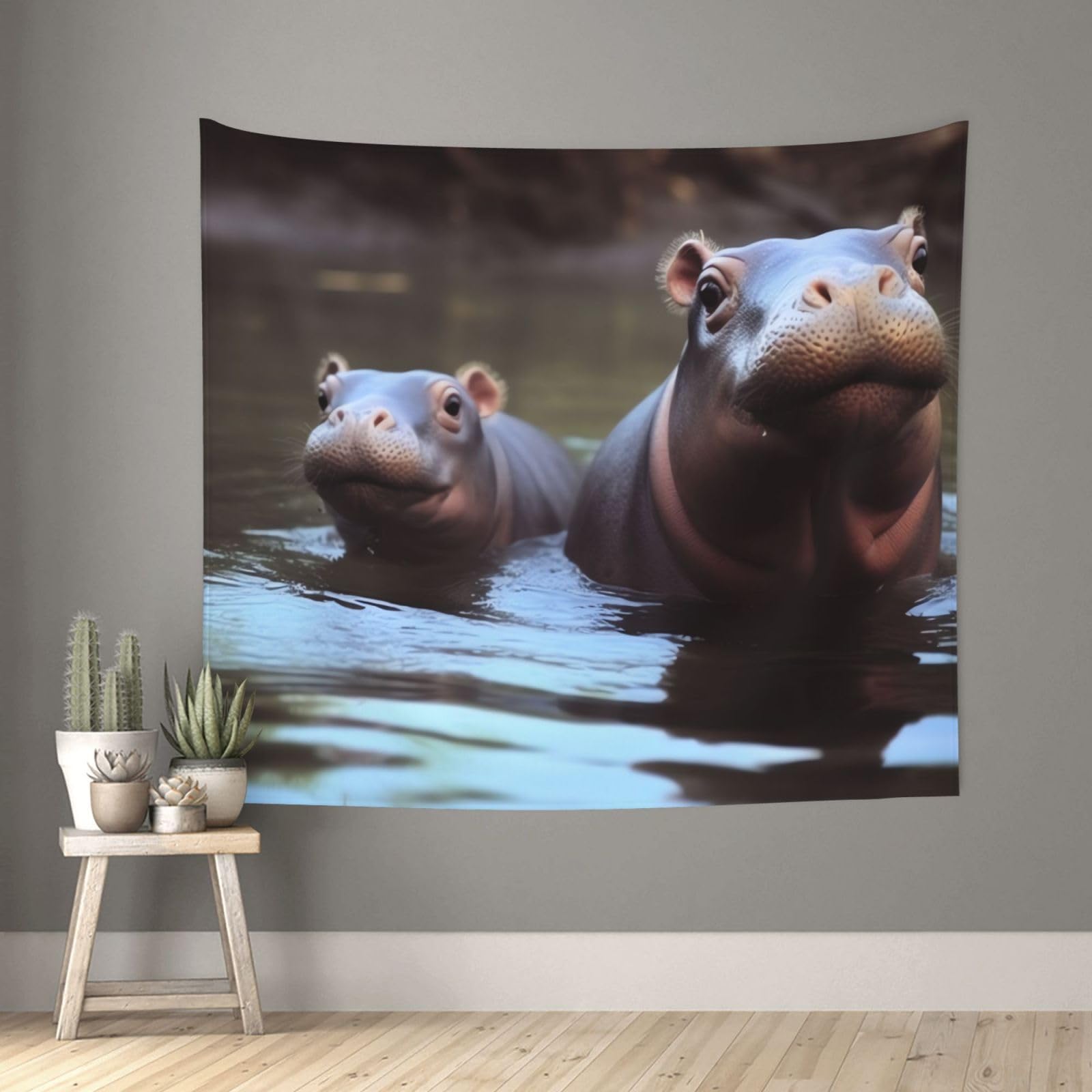 FodPand Hippos Tapestry for Bedroom Aesthetic, Wall Hanging Tapestries Art Decor Backdrop Wall Tapestry for Dorm Living Room Funny Poster Party Banner Background 51" X 60"