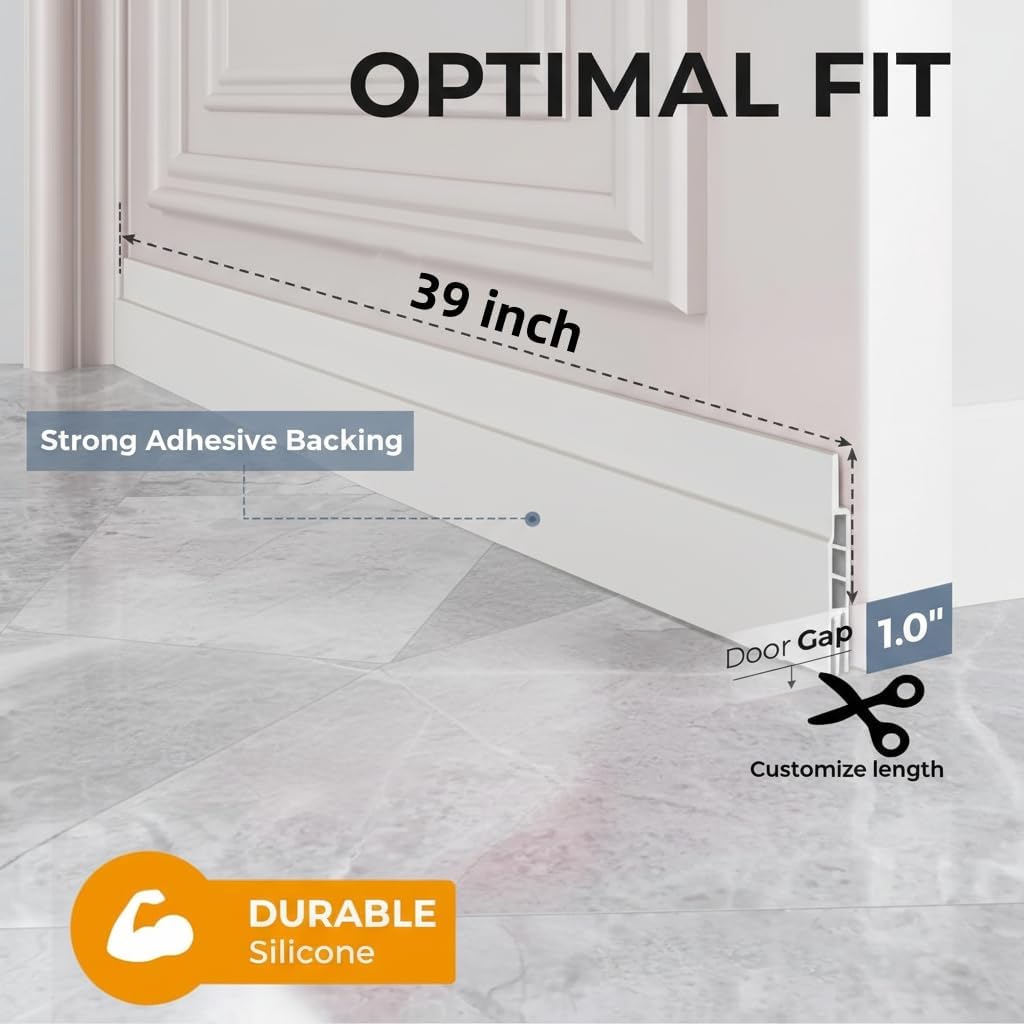 Premium Adjustable Door Draft Stopper - Under Door Sweep Weather Stripping with Strong Adhesive, Soundproof & Energy-Saving Seal for Exterior/Interior Doors, Cold Air & Noise Blocker