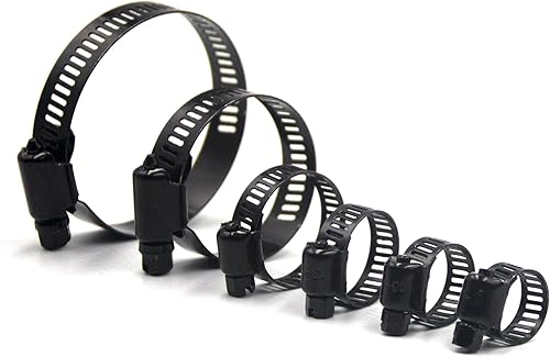 Miniatura 6 de ISPINNER 30 abrazaderas de manguera negras de 0.236-2.008 in (14"-2") Rango ajustable 304 abrazaderas de manguera de engranaje sin fin de acero