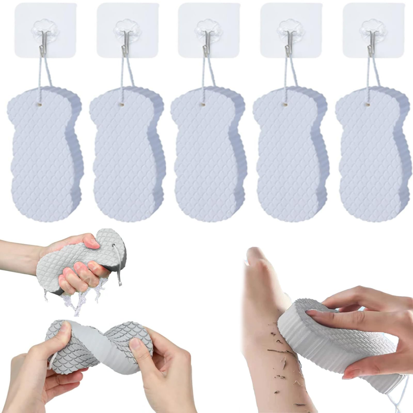 Super Soft Exfoliating Bath Sponge Reusable, 5PCS Exfoliating Bath Sponge, 3D Exfoliating Sponge for Body, Exfoliating Body Sponge (White*5)