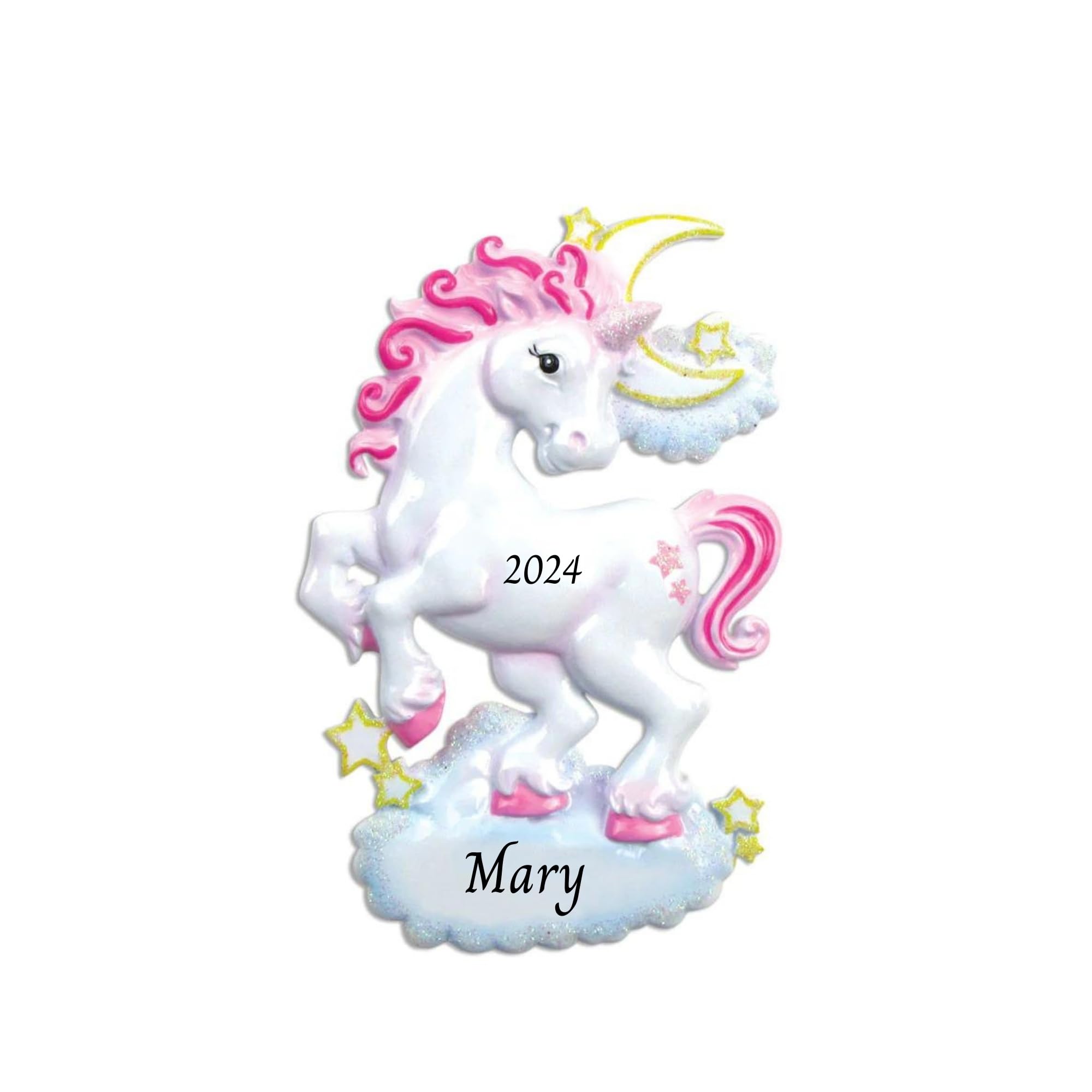 2024 Personalized Christmas Tree Ornament for Kids - White Sparkle Unicorn Customized Merry Christmas Ornament - Glittered Keepsake for Girls