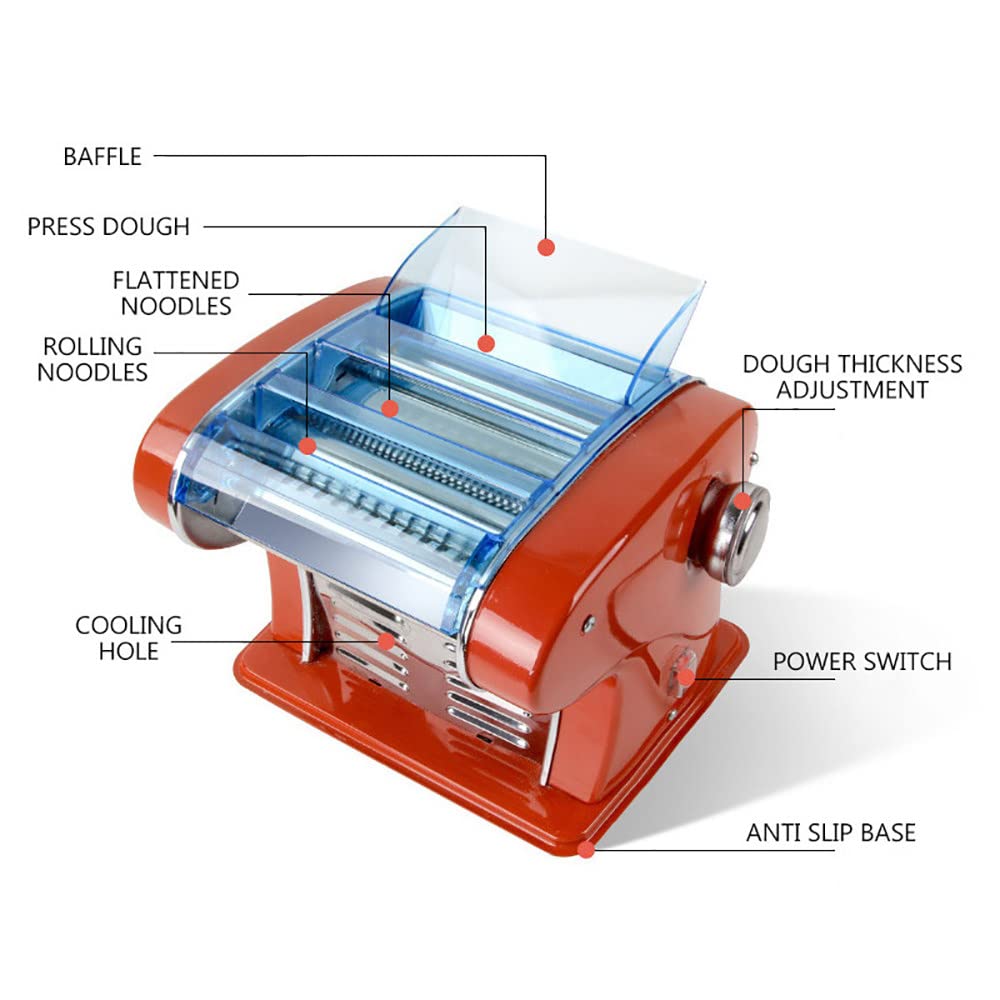 RajoNN Máquina automática para Hacer Pasta, máquina prensadora de Fideos para el hogar, máquina para Hacer Pasta, para Espaguetis/Fideos/Piel de Bola de Masa, Espesor Ajustable de 0,3~4 mm, Salida de