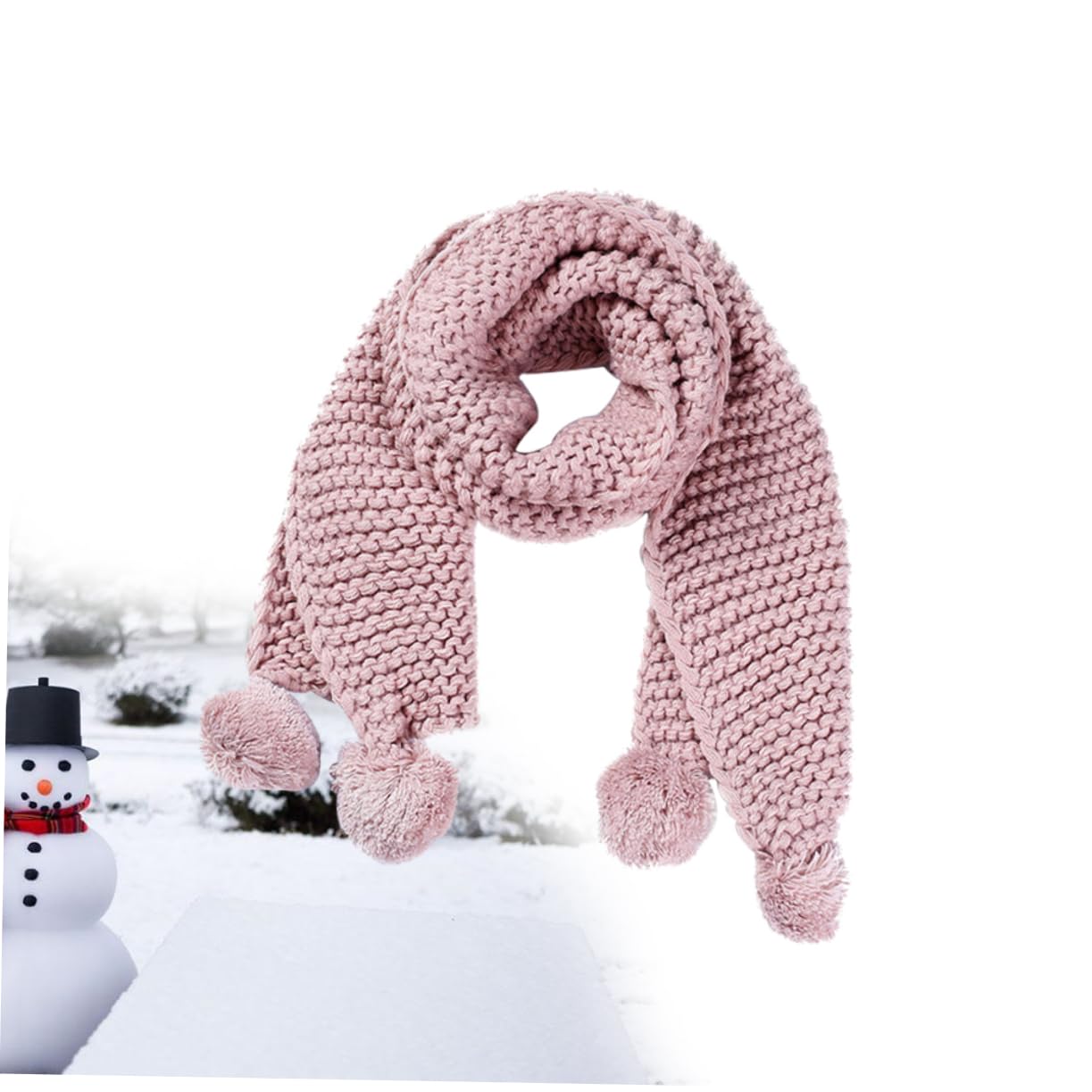 3 Piezas niño Bufanda de Invierno Bufandas para niños con Bolas peludas de niño cálida para niños de Lana Rosa