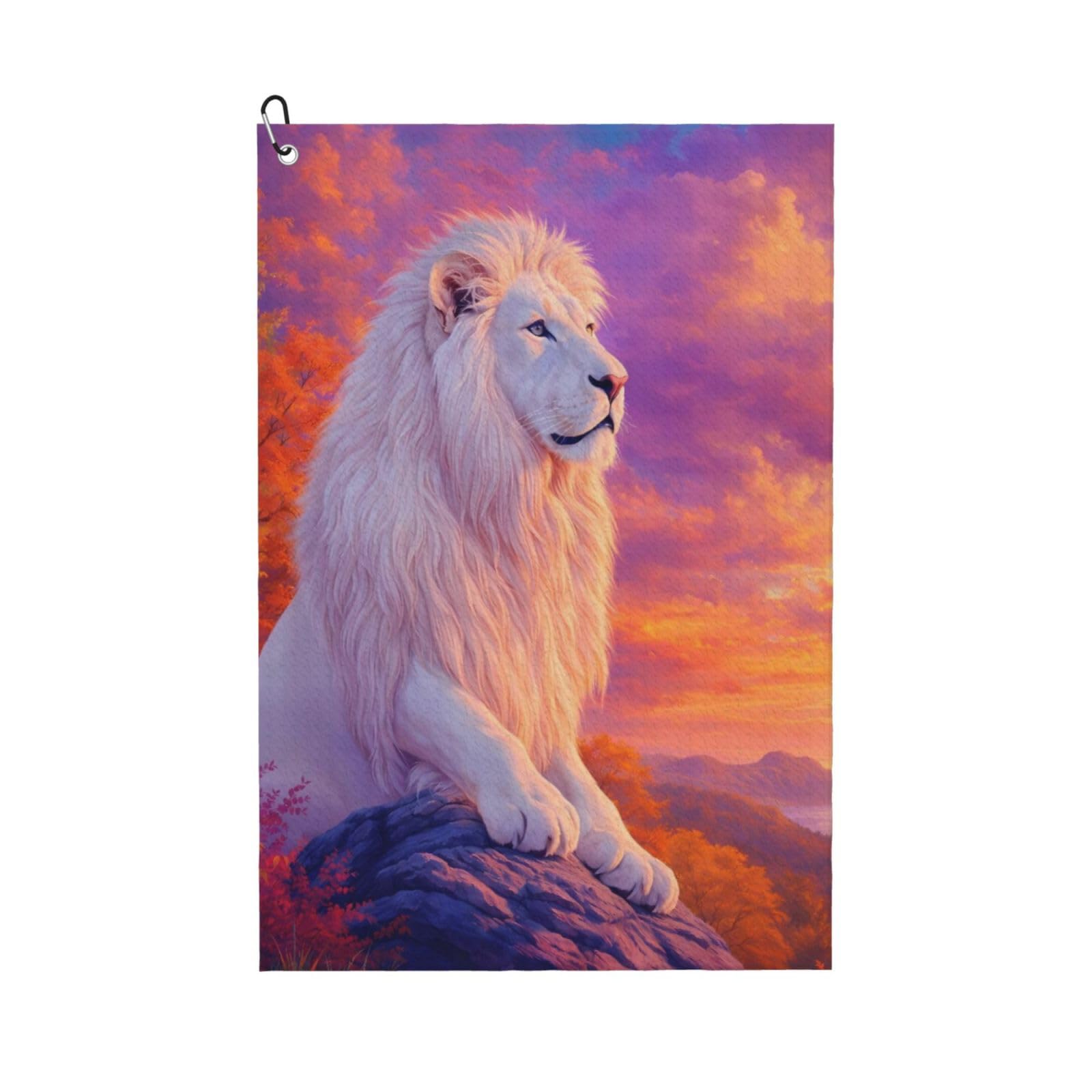 Oudrspo Majestic Yet Gentle White Lion Multi-Functional Golf Towel | Absorbent Quick Drying 16x24in
