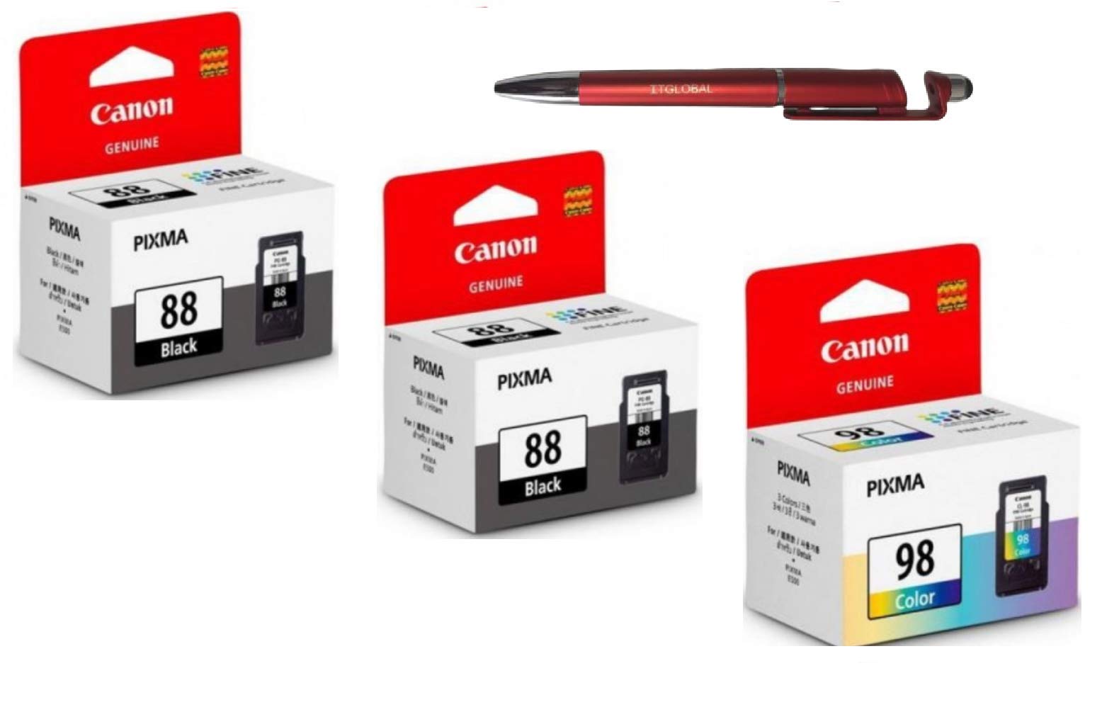 See full amazon price history chart for Canon 88 Twin & 98 Ink Cartridge with ITGLOBAL 3in1 Multi-Function Mobile Phone Stand, Stylus Pen, Anti-Metal Texture Rotating Ballpoint Pen (Very Colors) PG 88 CL 98 Canon 88 Twin & 98 Ink Cartridge with ITGLOBAL 3in1 Multi-Function Mobile Phone Stand, Stylus Pen, Anti-Metal Texture Rotating Ballpoint Pen (Very Colors) PG 88 CL 98 (B07YB6HFQ2) Amazon Price History, Amazon Price Tracker
