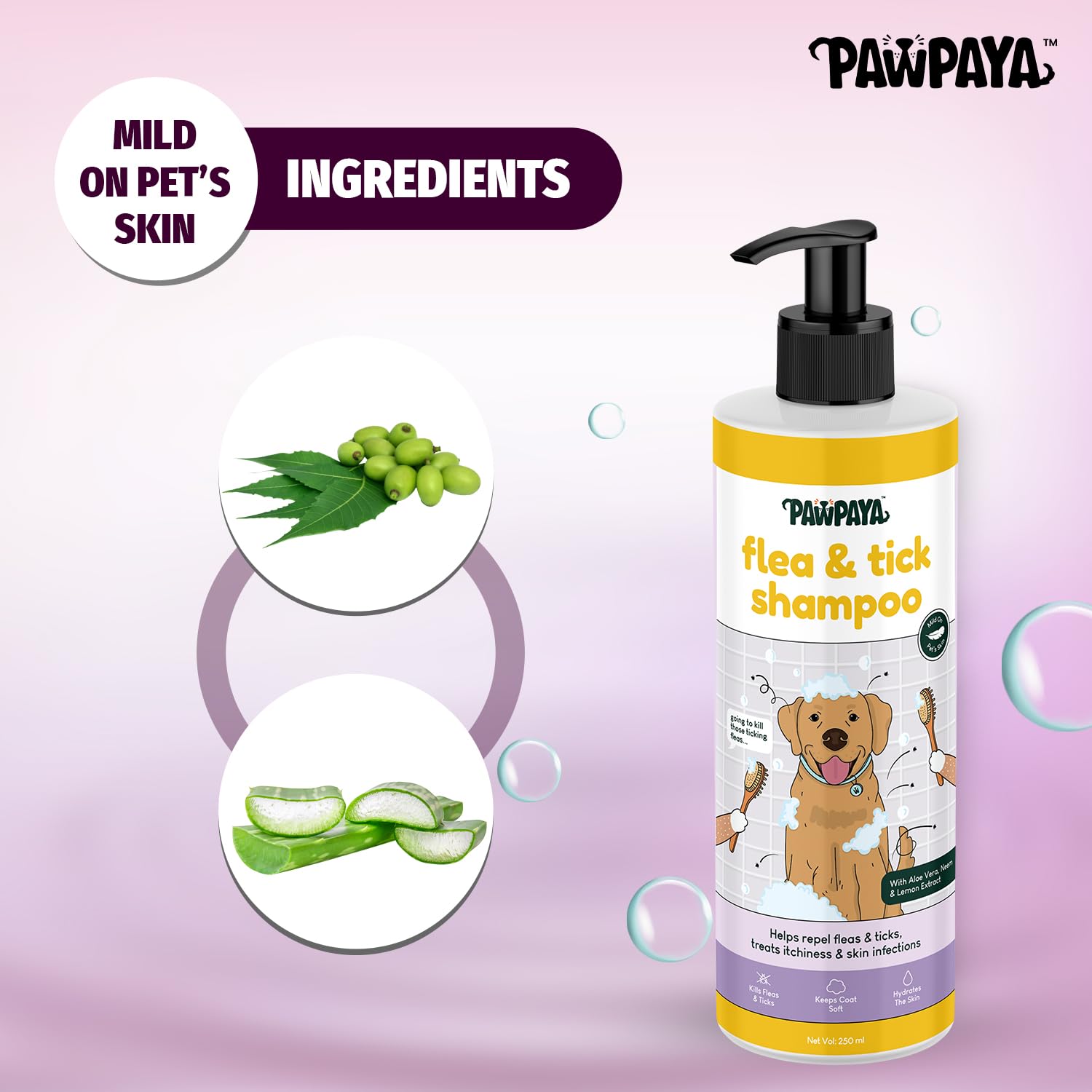Pawpaya Flea & Tick Dog Shampoo | Neem & Aloe Vera Formula | Removes Fleas, Ticks & Odor | Safe, Gentle & Effective for All Breeds | 250ml 4