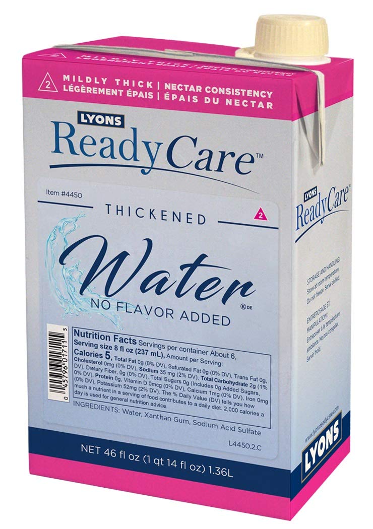 Lyons ReadyCare Thickened Water Clear No Flavor Added for Dysphagia & Swallowing Difficulty - Nectar Consistency, Level 2 Mildly Thick - 46 fl oz (6 Pack)
