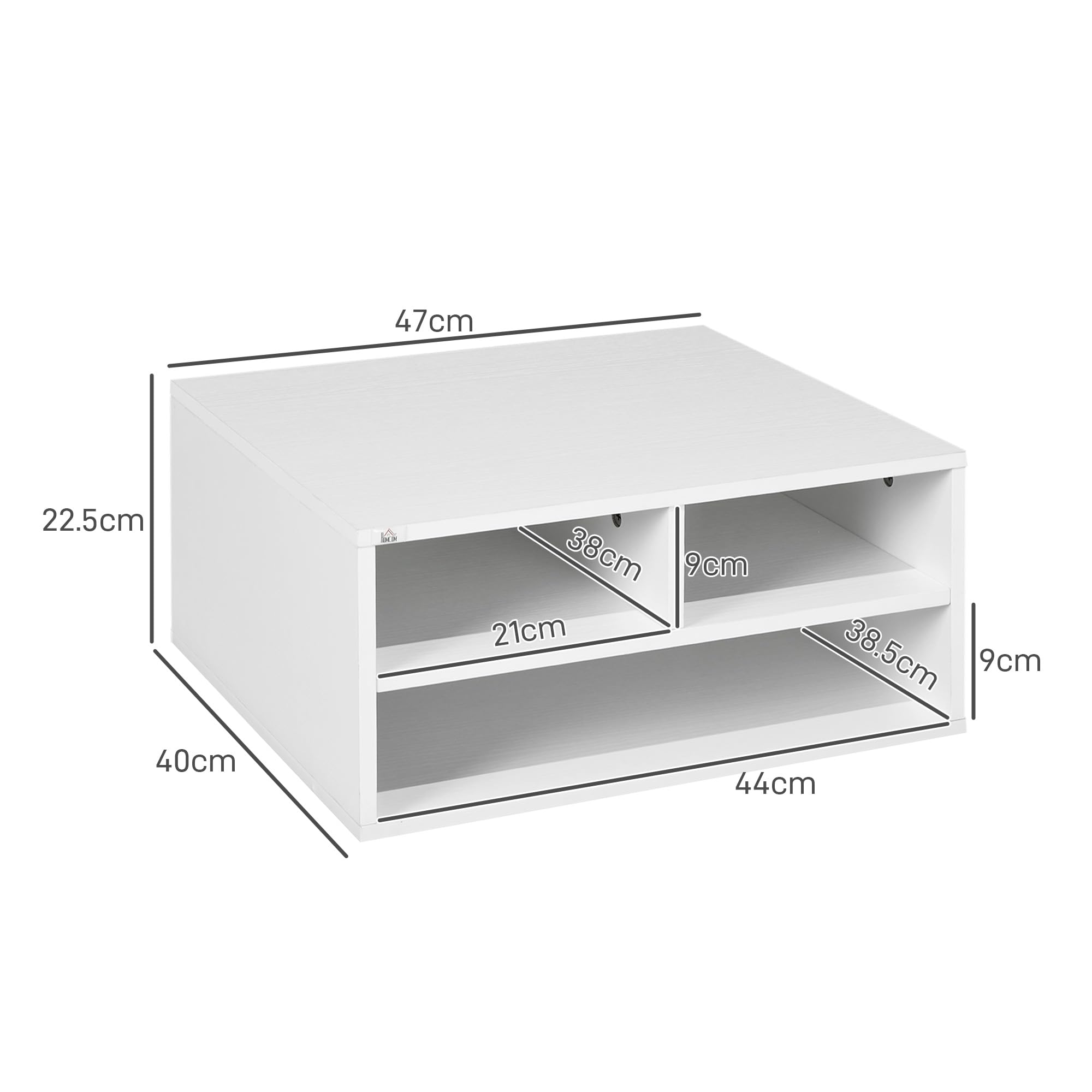 HOMCOM Mobile Porta Stampante con 3 Scomparti Aperti, Mobile Stampante per Documenti da Ufficio e Studio Compatto a 2 Livelli, 47x40x22.5 cm, Bianco
