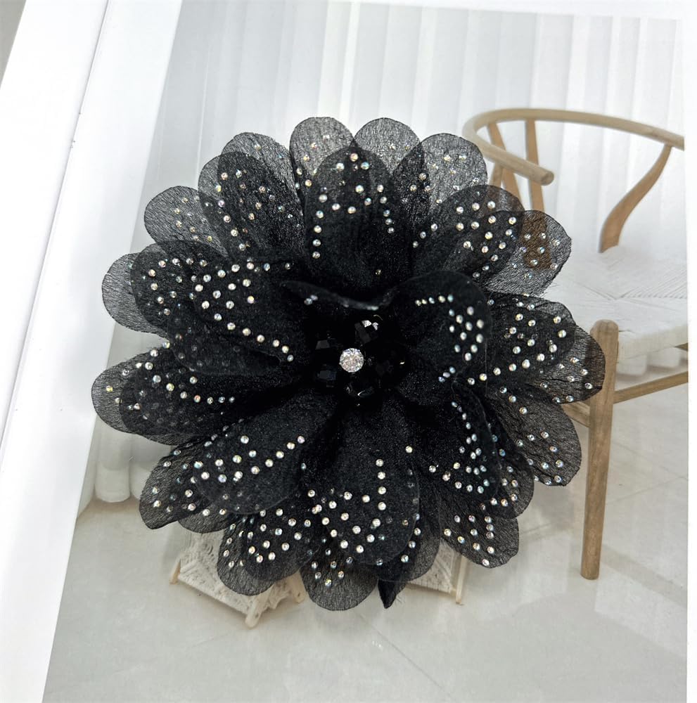 Rhinestones Flower Fabric Big Brooches Lapel Pins for Women Elegant Organza Floral Brooch Pin for Dresses Suit Wedding Banquet Clothes Accessories Fashion Jewelry 130mm image 4