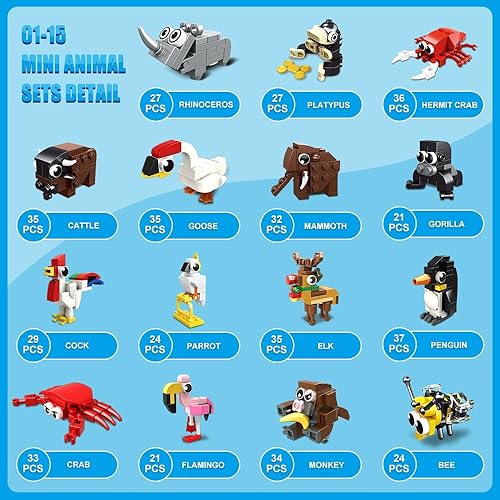 Miniatura 4 de HOGOKIDS 30 paquetes de recuerdos de fiesta para niños – 867 piezas de bloques de construcción de animales para premios de aula, rellenos de bolsas