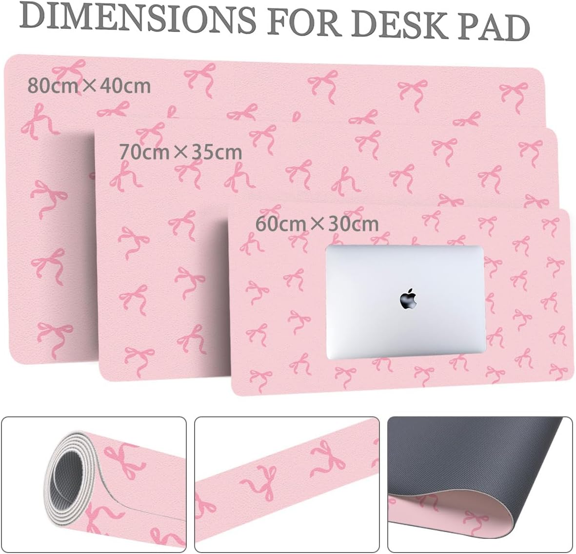 Cute Pink Bow Pink Extended Gaming Keyboard Mouse Pad, Non-Slip Leather Home Office Desk Mat Protector, Laptop Desk Pad Writing Pad