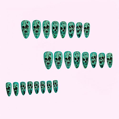 Miniatura 9 de 24 uñas postizas de Halloween a presión de almendra, medianas, diseño de telaraña, diseño de gotas de sangre, pegamento acrílico, cobertura