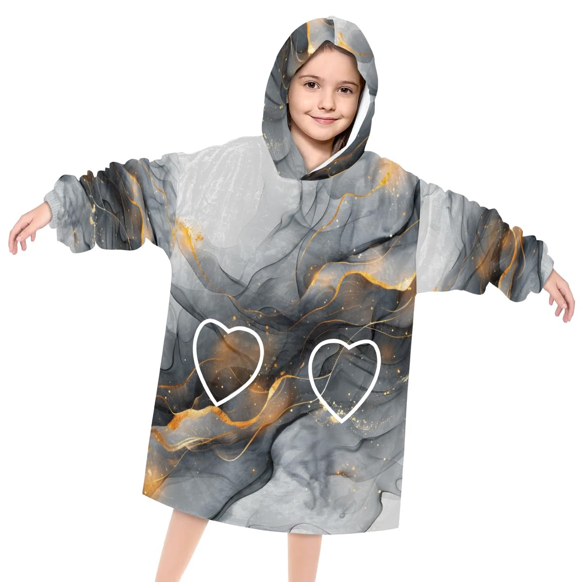 Pardick Wearable Blanket Hoodie for Kids, Steel Grey Marble Fleece Sweatshirt Blanket Oversized Blanket Sweatshirt with Pocket Flannel Warm Hooded Blanket 6-10 Year Old Girl Boy Gift, One Size