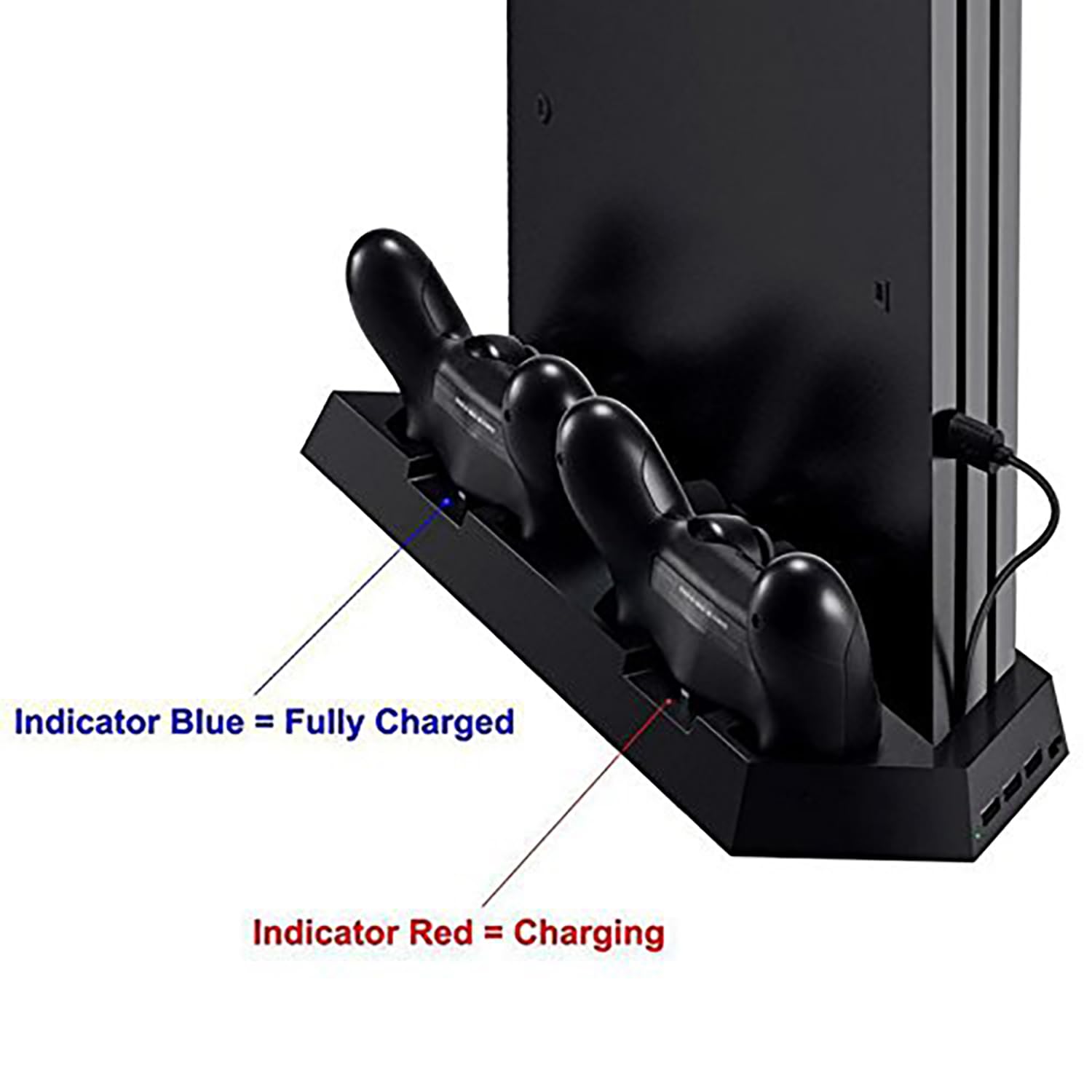 OSTENT Soporte Vertical del concentrador del USB del Fan de enfriamiento del Cargador del regulador Dual para la Consola de Sony PS4 / Slim/Pro