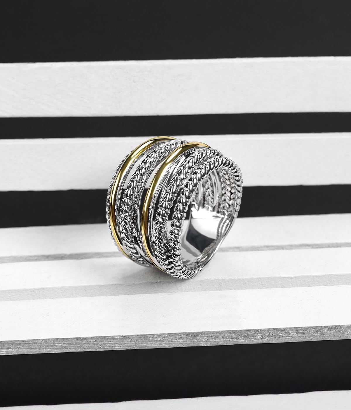 Designer Intertwined Band Ring 18K Gold Plated Twisted Cable Band Ring Two Tone Statement Jewelry for Women Gift - Image 4