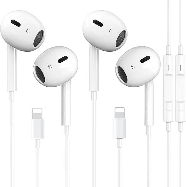 2 Packs-for iPhone Headphones Wired Earbuds/Earphones Nosie Reduction Built-in Microphone & Volume Control Headsets Compatible with iPhone 14/13/12/11/XR/XS/X/8/7/SE/Pro/Pro Max