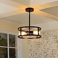 Vista 6 de Industrial Black Semi Flush Mount Ceiling Light,Farmhouse Kitchen Lighting, Sloped Ceilings Lights Fixtures for Dining Room Hallway Entryway, 2-Light