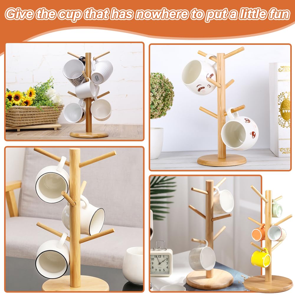 Albero Porta Tazze In Legno Con 6 Ganci - Supporto Per Tazze Da Caffè Per Cucina, Bar O Ristorante - Design A Albero Con Base A Fiore - Foto 2