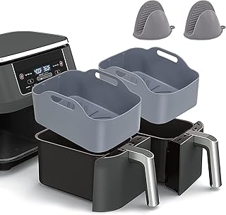 2PCS Silicone Pot for Ninjas Dual Air Fryer, Silicone Air Fryer Liners Double Air Fryer Silicone Air Fryer Basket, Air Fryer Rack Accessories for Air Fryer, Oven, and Microwave
