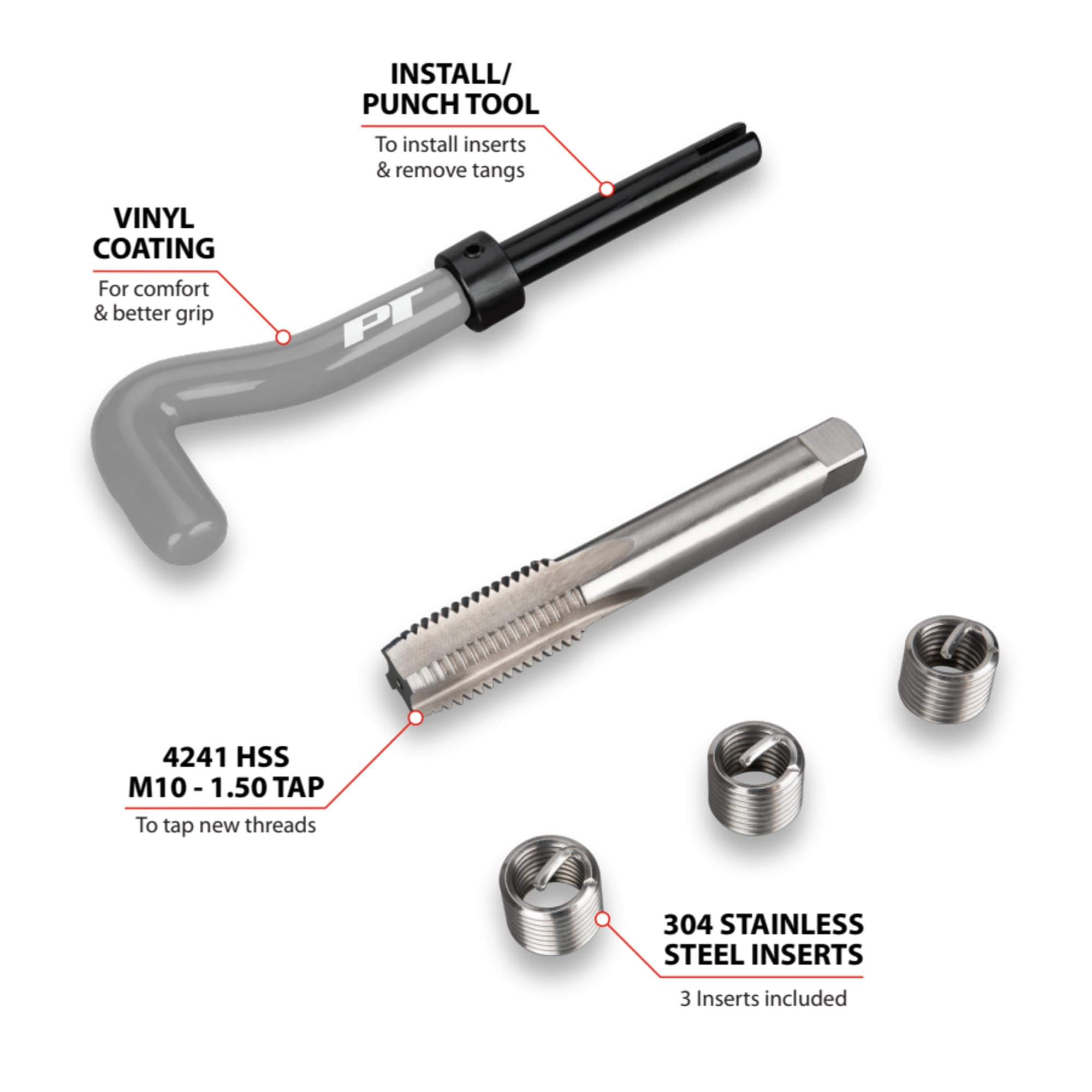 Performance Tool W86903 M10-1.50 Kit de reparación de rosca, acero inoxidable