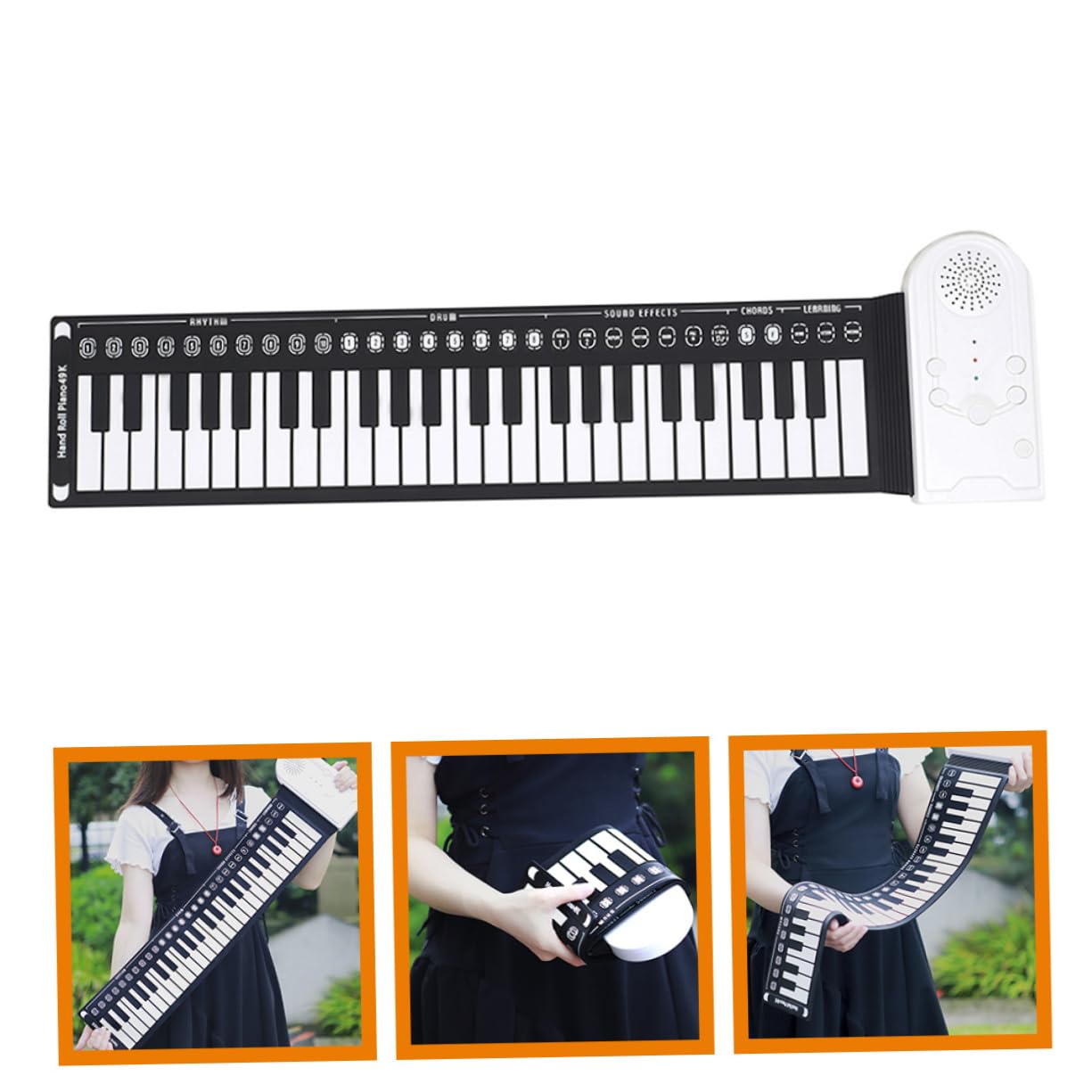 ibasenice Pianoforte Elettronico Portatile Pieghevole Arrotolabile a 49 Tasti in Silicone Bianco per Principianti e Ragazzo Ragazza, Tastiera a Mano Compatta e Trasportabile per Musica