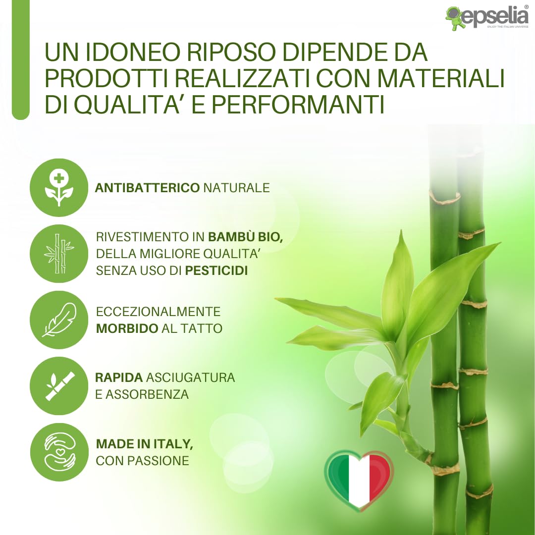 EPSELIA Cuscino Lettino per Bambini Memory Foam in BAMBU' BIO cm 60x40 H6 Antisoffoco Ergonomico, Anallergico e Traspirante tessuto Air 3D, Cuscino Asilo o Viaggio Sfoderabile, CertiPUR™ OEKO-TEX®