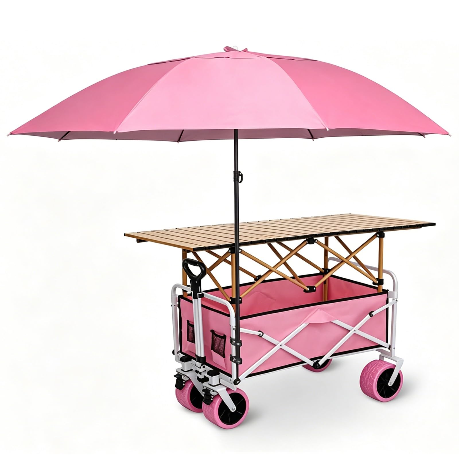 Händlerwagen im Freien mit Sonnenschirm, tragbarer Lebensmittelwagen, faltbarer Bauernmarktständer für Veranstaltungen, Märkte, Street Food, bequem, leicht, einfach aufzubauen