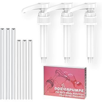 Dosing Pump Compatible with Best Body Vital Drink Nutrition Pack of 3 Vital Drink First Pump Reusable Pump Dispenser with 3 Long and 3 Short Tubes for 500 ml/1000 ml Bottles