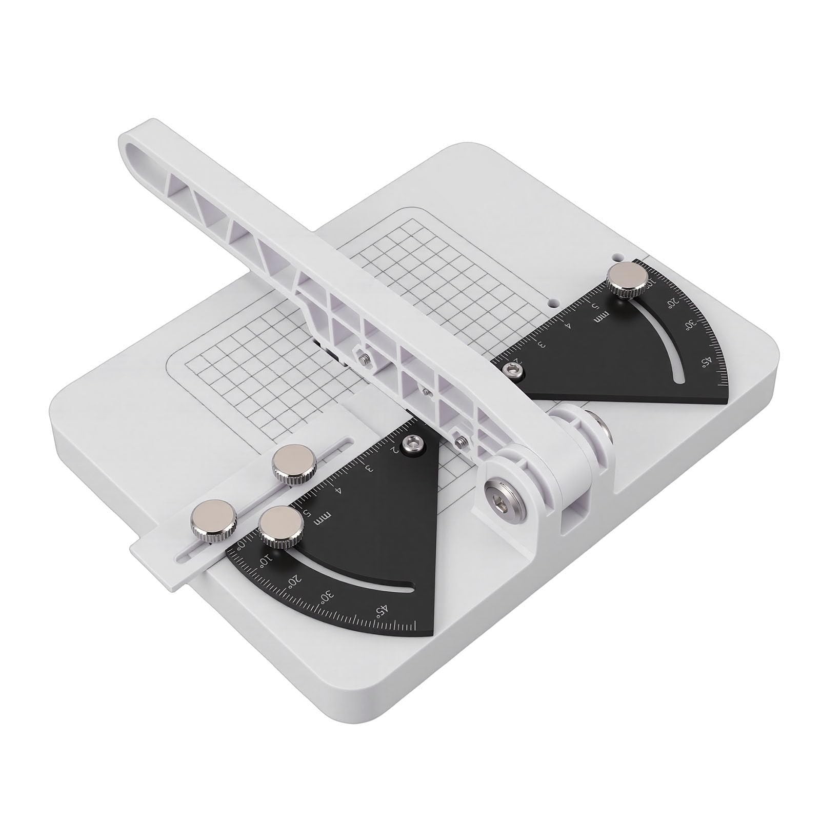 Angle Cutting Station–Manual Miter Cutter for Plastic & Wood, 0°–45° Protractor with Metal Knob Lock, White Length