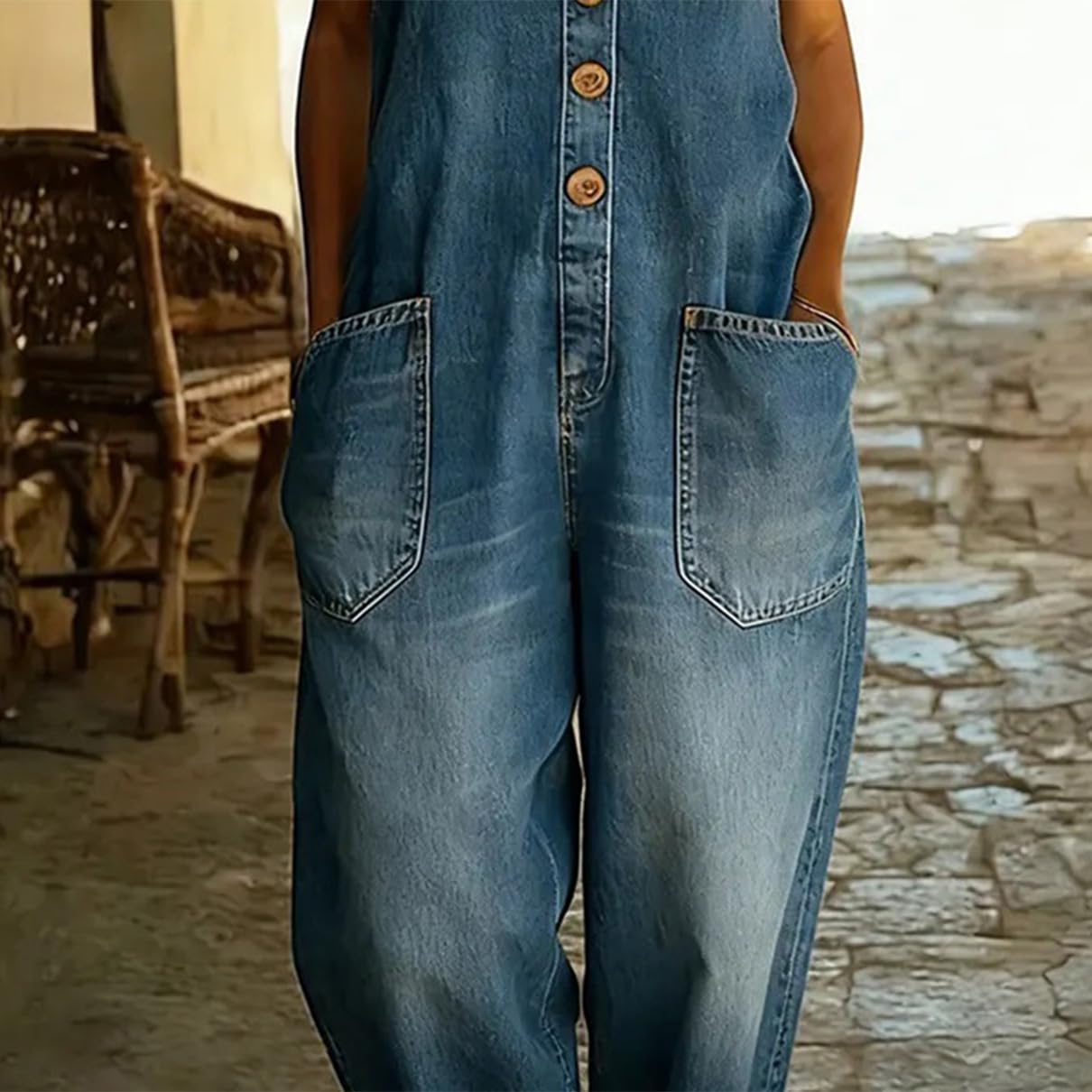 XUSAI Salopette da Donna in Denim Vintage Invecchiato Anni '90, Senza Maniche, vestibilità Ampia, Orlo Arrotolato, Gamba Dritta, Tuta in Jeans con Tasche
