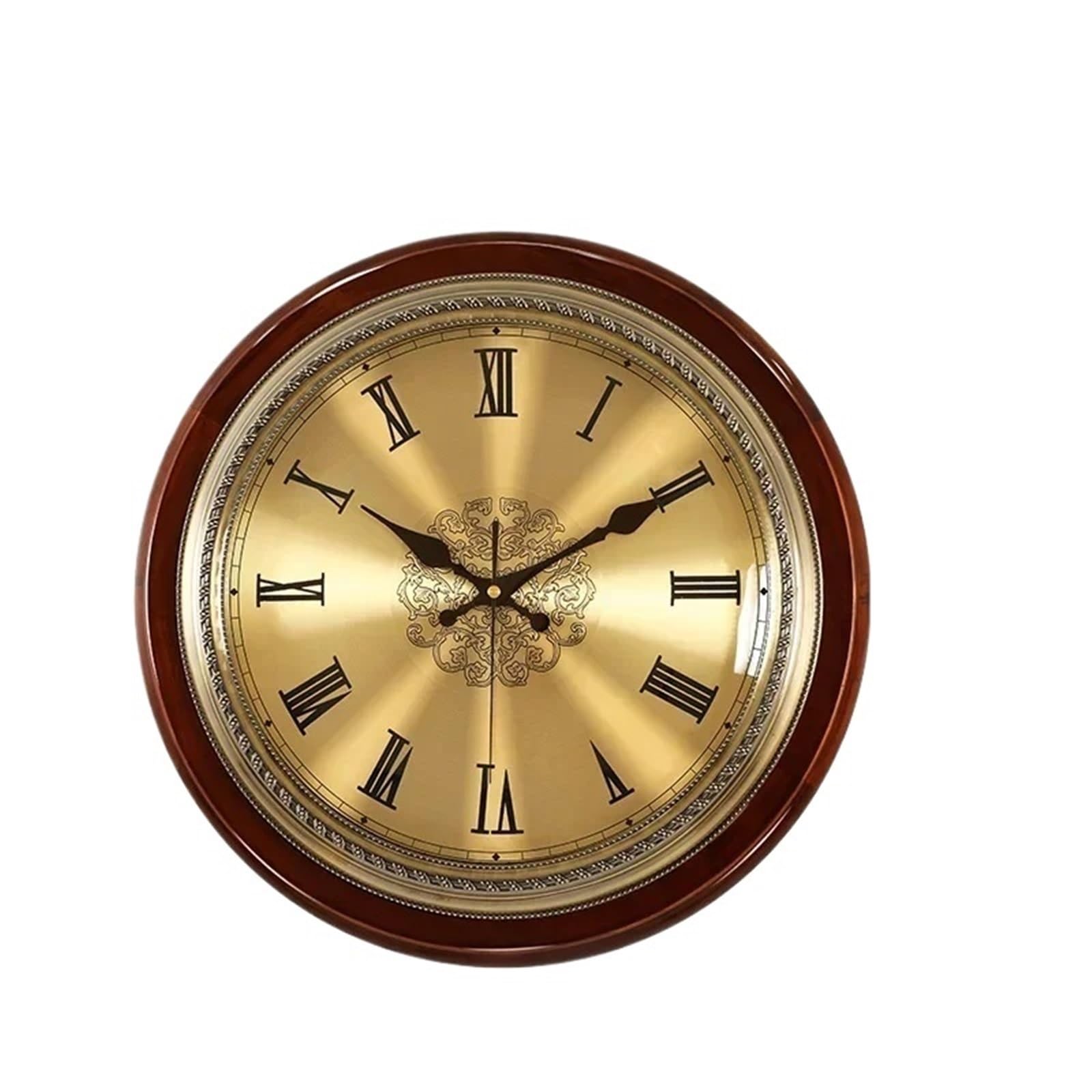 LUYSGBXR Wall Clock Luxury Wood Wall Clock Metal Retro Gold Silent Clocks Bedroom Chic Living Room Horloge(Color3)