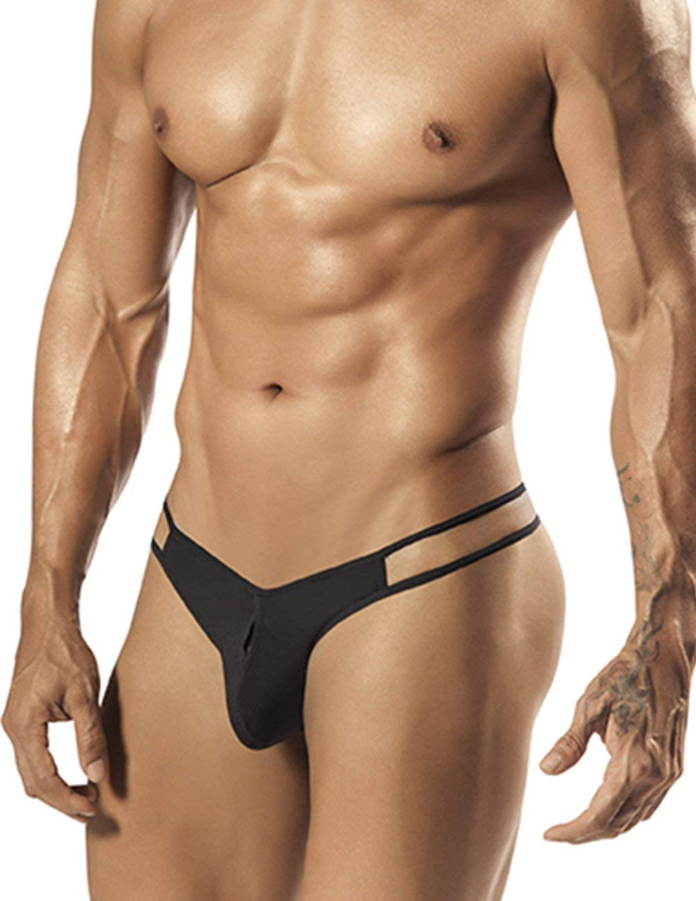 MuquamMale Polyester Spandex Half Coverage Men's G-String Mens (Black, Free Size)