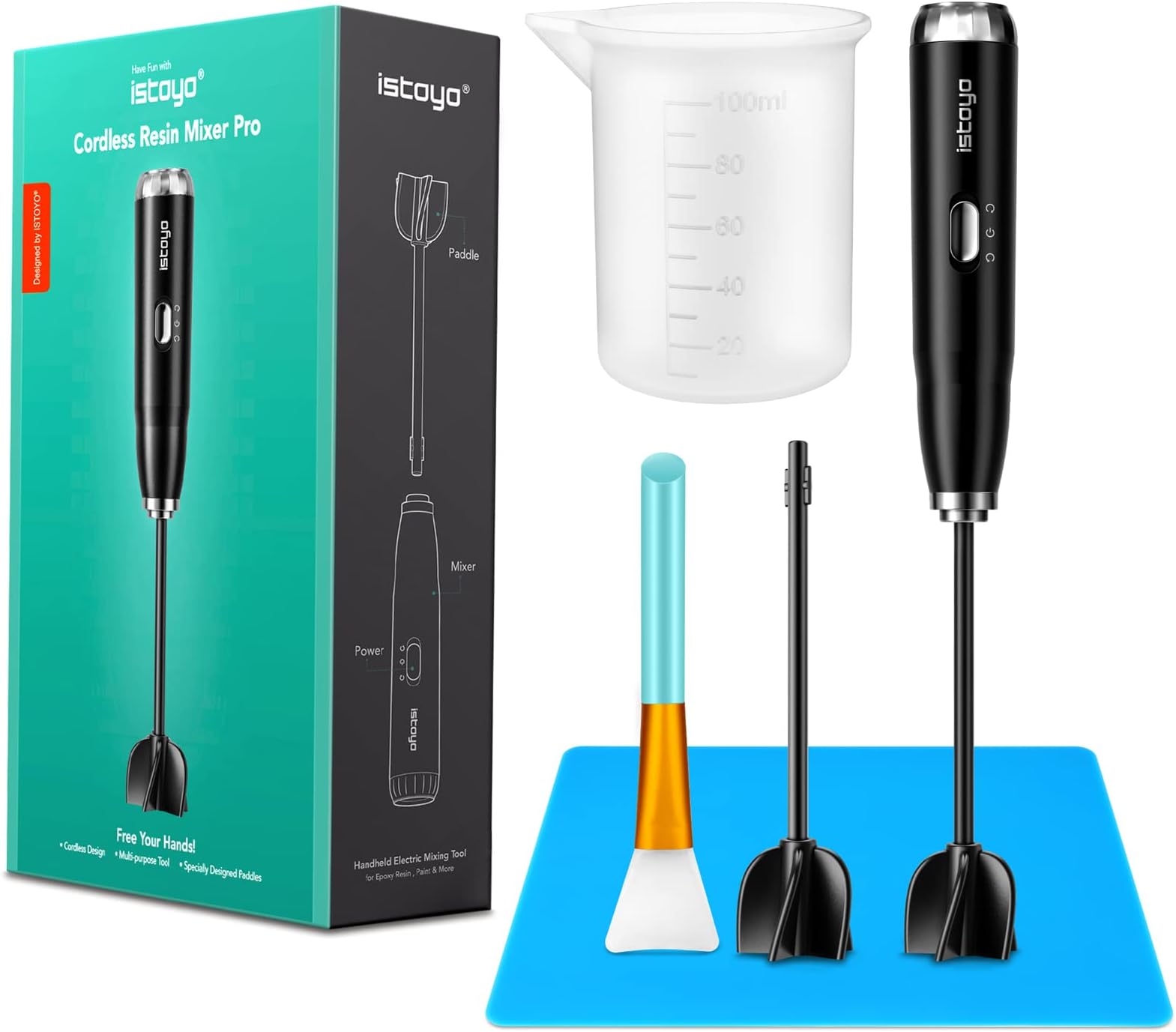 ISTOYO Premium Resin Mixer, Handheld Battery Epoxy Mixer for Saving Your Wrist, Epoxy Resin Mixer, Resin Kit, Resin Supplies for Resin, Silicone Mixing, DIY Crafts Tumbler, Resin Molds