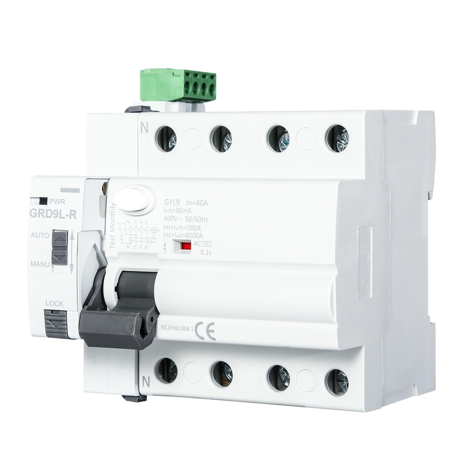 DEWIN Interruttore Differenziale a Riarmo Automatico 40A 30mA Salvavita Riarmo Automatico Interruttore Differenziale Salvavita RCCB 4P AC400V
