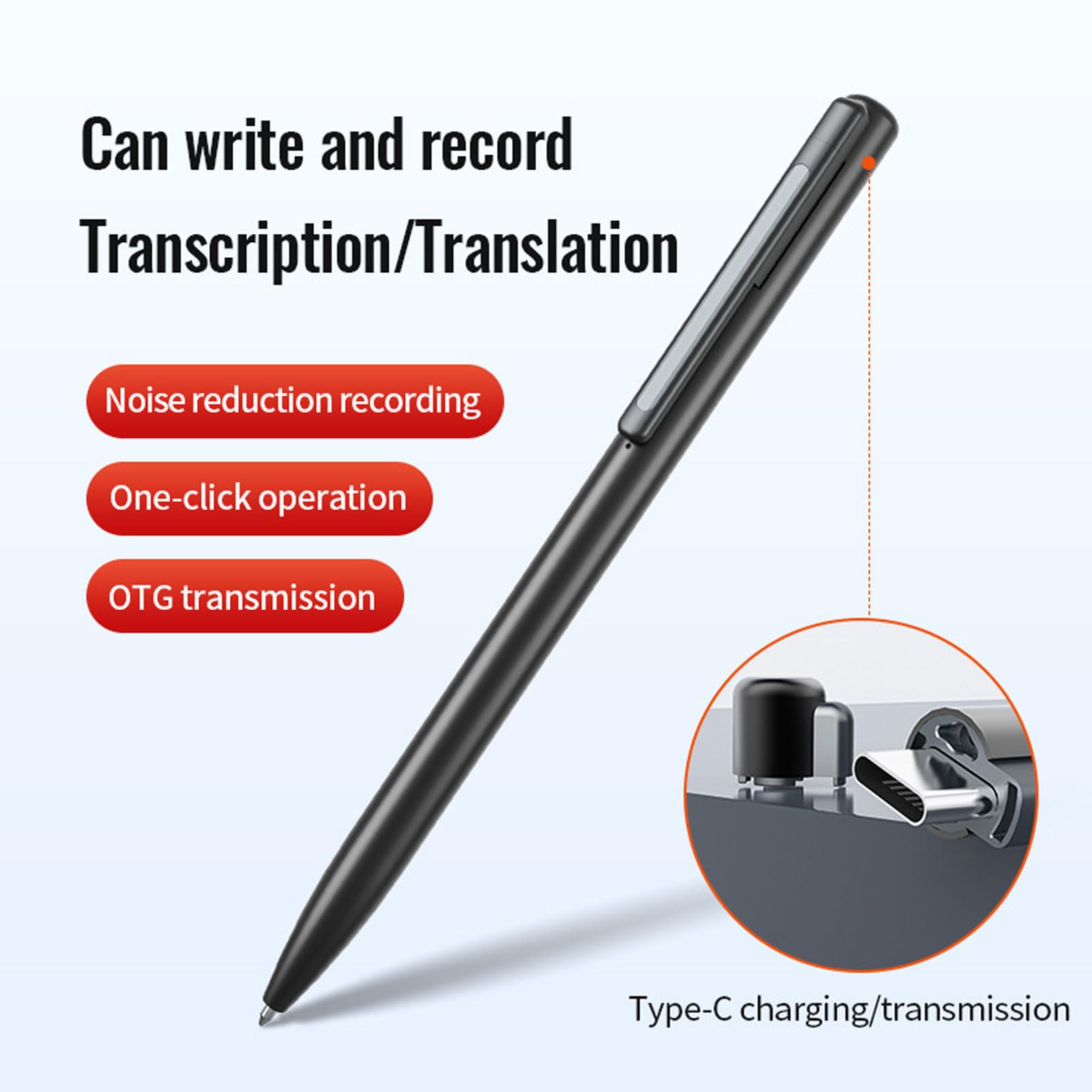 SENECESLI Grabadora de Bolígrafo Inteligente Activada por Voz con Grabación con un Toque, Carga Tipo C, Transcripción en Varios Idiomas, Diseño Ergonómico (64GB)