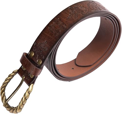 Miniatura 3 de HiiFeuer Viking Fenrir - Cinturón con hebilla de piel sintética en relieve, cinturón medieval de caballero